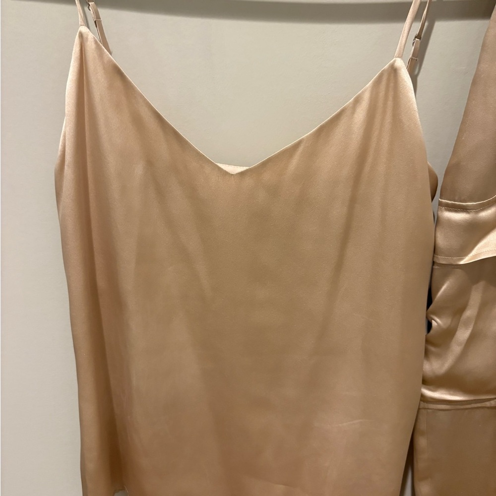 L'AGENCE Satin tank and pants set in pink Champagne